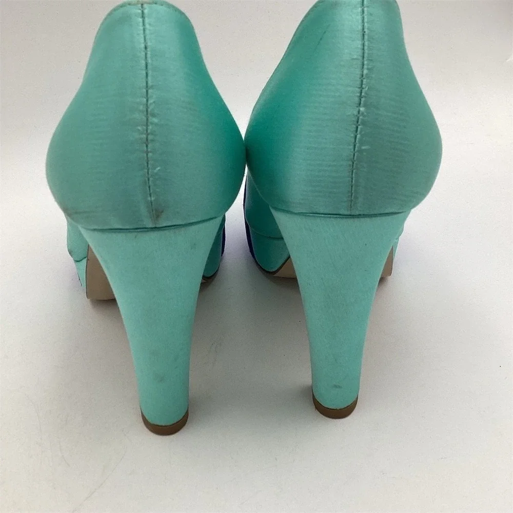 D.LACQUANIT Platform Peep Toe Pumps‎ Womens US 5 Teal Blue Colorblock Heel
